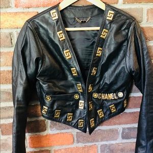 Authentic CHANEL Lim ED Black LEATHER Crop Jacket